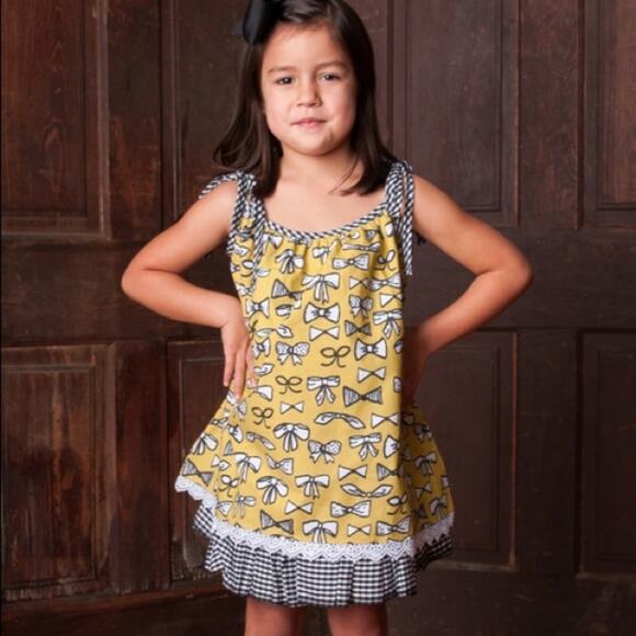 Binx‎ Kids Girls Dress Size 12 Months Mustard Yellow Black Bow Shift NEW - Picture 4 of 4